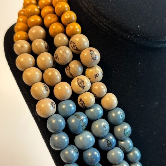 Chunky Vintage Necklace Wood Beads Maximalist Boho Colorful for Stacking - Picture 5 of 8